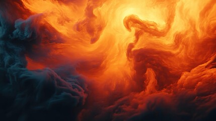 A mesmerizing display of swirling clouds in vibrant hues of orange and yellow, evoking a sense of energy and movement, reminiscent of a cosmic or atmospheric phenomenon.