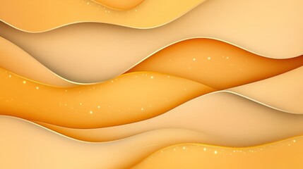 Abstract wavy layered background in warm orange and gold tones with subtle sparkle.