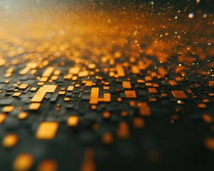 An abstract representation of digital data with shimmering orange and black patterns, evoking a sense of technology and innovation.