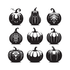 group of pumpkins silhouettes vector illustration