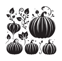 group of pumpkins silhouettes vector illustration