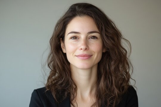 Smiling woman with long, wavy brown hair. Ideal for websites, blogs, or articles about beauty, confidence, or women's empowerment.