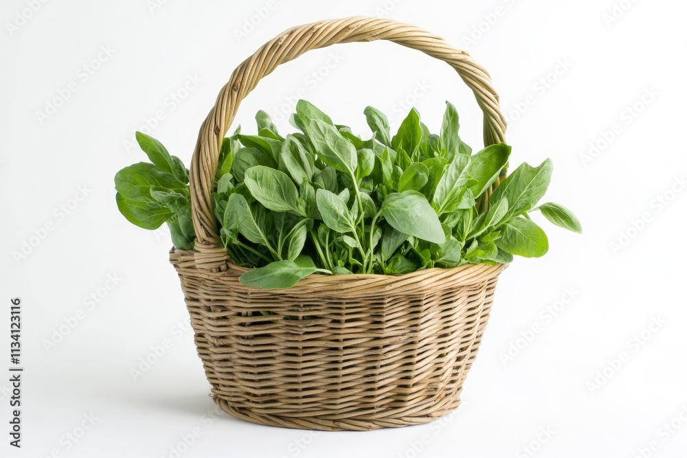 Sticker A woven basket filled with fresh green leafy vegetables.