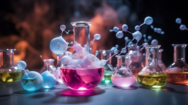 Captivating visualization of the intricate dance of molecules interacting and exchanging energy in an intense chemical reaction showcasing the dynamic and vibrant nature of scientific discoveries