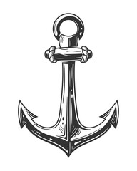 Vintage anchor isolated on white background. Engraving of anchor with ropes. Vector illustration © MegaShabanov