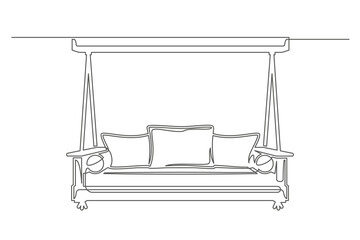 Continuous one line drawing bad isolated on white background. Vintage furniture for interior design. Editable stroke. Vector illustration
