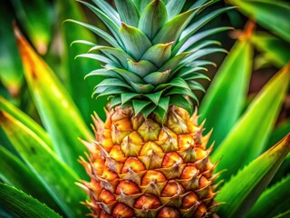 Fototapeta premium Geometric pineapple leaf, 45° angled, sharp focus. Architectural lines dominate the close-up.