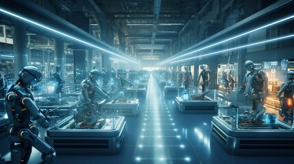 Fototapeta premium Cutting edge systems optimizing factory throughput and efficiency for seamless manufacturing and production processes Advanced automation and data driven intelligence enhancing industrial