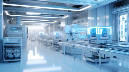 Futuristic manufacturing environment showcasing interconnected IoT devices advanced robotic automation and smart factory technology for efficient data driven production processes