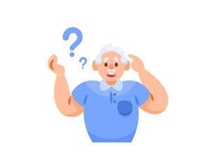 illustration of a confused looking grandfather. symptoms of memory disorder. amnesia, dementia, or Alzheimer's. memory problems and easy forgetting. flat style character design. elements