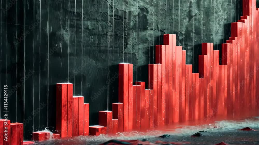 Poster a video of a red bar chart displayed on a black background, representing data with various-sized bar