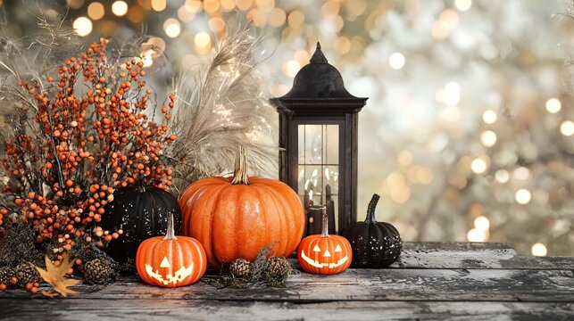 Halloween pumpkin display autumn celebration decorative arrangement festive environment close-up view seasonal concept