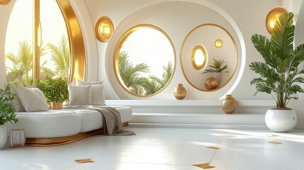 Tunnel interior in 3D design featuring a white, empty room with smooth, clean lines. Ideal for architectural mockups, futuristic art, and minimalistic themes.