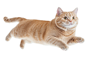Ginger Cat Floating Playfully, Isolated on PNG Transparent Background