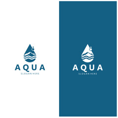 a blue logo with a mountain and water waves  water mountain logo  aqua logo  logo for business  mineral  natural