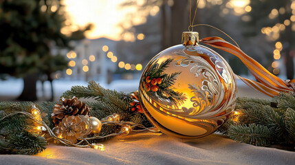 beautiful golden Christmas ball with intricate design