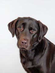 Fototapeta premium Calm Labrador Retriever with expressive eyes, showcasing its friendly nature and glossy coat. This portrait captures essence of loyal companion