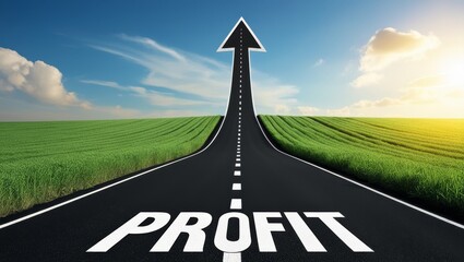 Creative concept of profit increase with a road turning into an upward growth arrow.