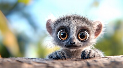 Curious lemur gazes at the camera in a tropical forest close-up photography natural environment playful mood