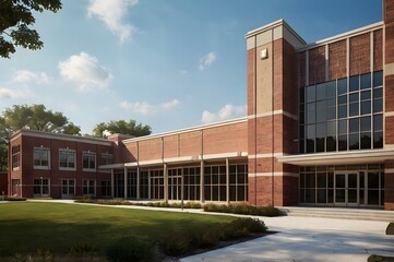 View of architecture of American school building exterior concept.