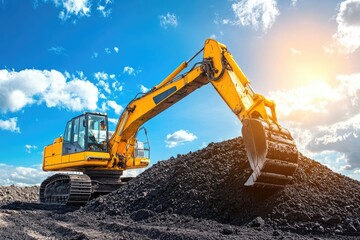 Powerful Excavator Working in a Sunny Construction Site