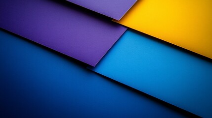 Stylish texture background with fashion-inspired blue, yellow, and purple paper in bold Memphis geometry. Flat lay design capturing the essence of 80s and 90s vibes.