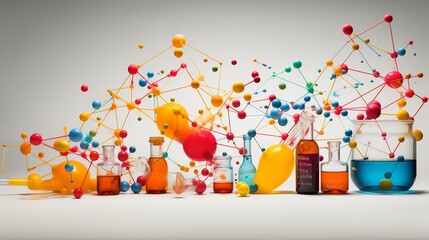 Obraz premium Vibrant Collage of Common Molecules Used in Daily Life of Organic Compounds and Chemical Structures Found in Various Products and Applications