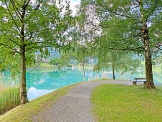 Islet Lungern from a bird's eye view at Lungern Lake or Lungerensee - Canton of Obwalden, Switzerland (Inseli Lungern aus der Vogelperspektive am Lungernsee - Kanton Obwald, Schweiz)