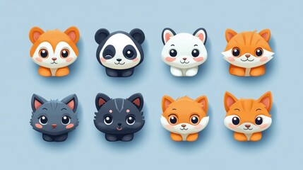 Fototapeta premium A colorful collection of cute animal icons in a grid layout.