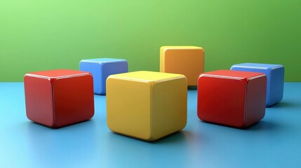 Obraz premium Abstract pattern of geometric shapes in bold primary colors arranged with dynamic symmetry perfect for modern and artistic backgrounds