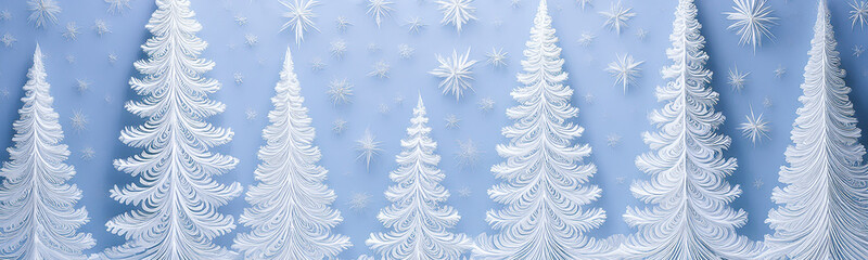 Obraz premium White spruce trees on the light blue background.
