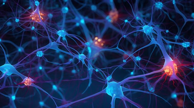 A captivating digital showcasing the intricate interplay of neurotransmitter molecules within a complex neural network