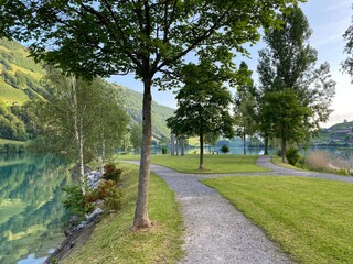 Islet Lungern from a bird's eye view at Lungern Lake or Lungerensee - Canton of Obwalden, Switzerland (Inseli Lungern aus der Vogelperspektive am Lungernsee - Kanton Obwald, Schweiz)