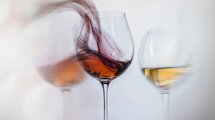 Artistic wine pouring scene through glass, with vibrant reflections and blurred details - ideal for wine tasting restaurant or bar, website header banner
