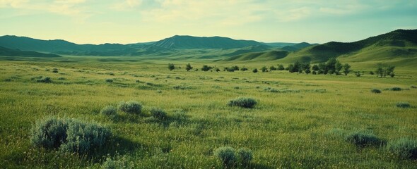 Fototapeta premium Serene Landscape of Rolling Green Hills and Plains