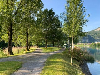 Islet Lungern from a bird's eye view at Lungern Lake or Lungerensee - Canton of Obwalden, Switzerland (Inseli Lungern aus der Vogelperspektive am Lungernsee - Kanton Obwald, Schweiz)