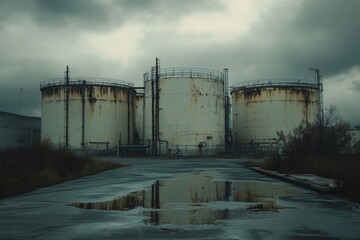 Obraz premium Industrial Storage Tanks Under Cloudy Sky