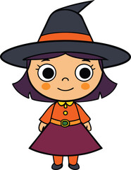 Adorable Halloween Witch Girl Cartoon Character 