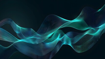 Abstract blue and green waves flowing on a black background.