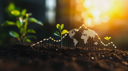 Abstract business Financial charts show a significant increase in profits in the stock market.This is driven by higher interest rates and continued growth. In the innovation world network of financial