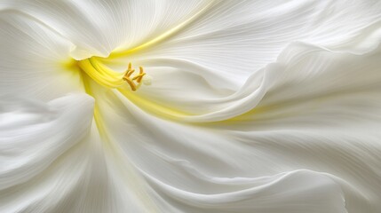 Close-up of a white flower's delicate petals and yellow center.