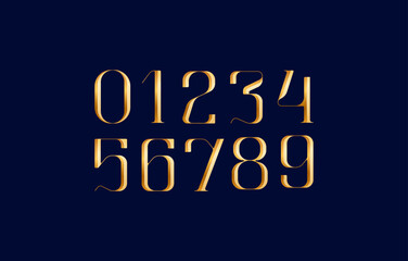 3d beautiful numbers serif font, elegant golden classic perfect numerals set 0, 1, 2, 3, 4, 5, 6, 7, 8, 9, vector illustration 10