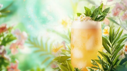 Refreshing Non-Alcoholic Beverage in a Summer Garden Setting - Photorealistic Ultra-Detailed Image