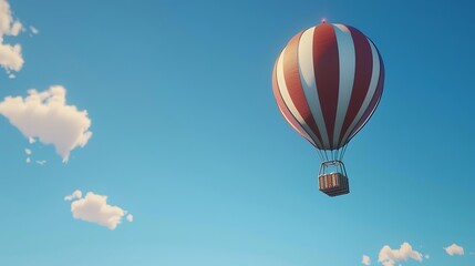 Fototapeta premium A solitary hot air balloon drifting across a clear blue sky.
