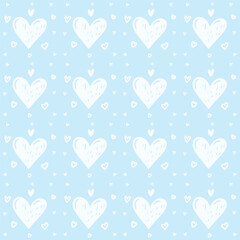 Seamless pattern with hearts on a Pastel blue background