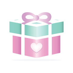 Pastel green and pink gift box with ribbon