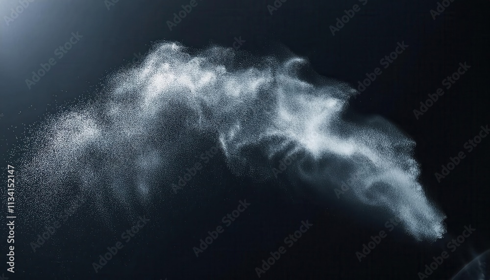 Poster abstract fine snow particles in motion against dark background, dramatic winter blizzard effect for 