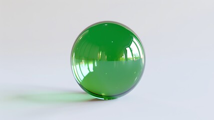 A single green sphere reflecting light, isolated against a calm white background