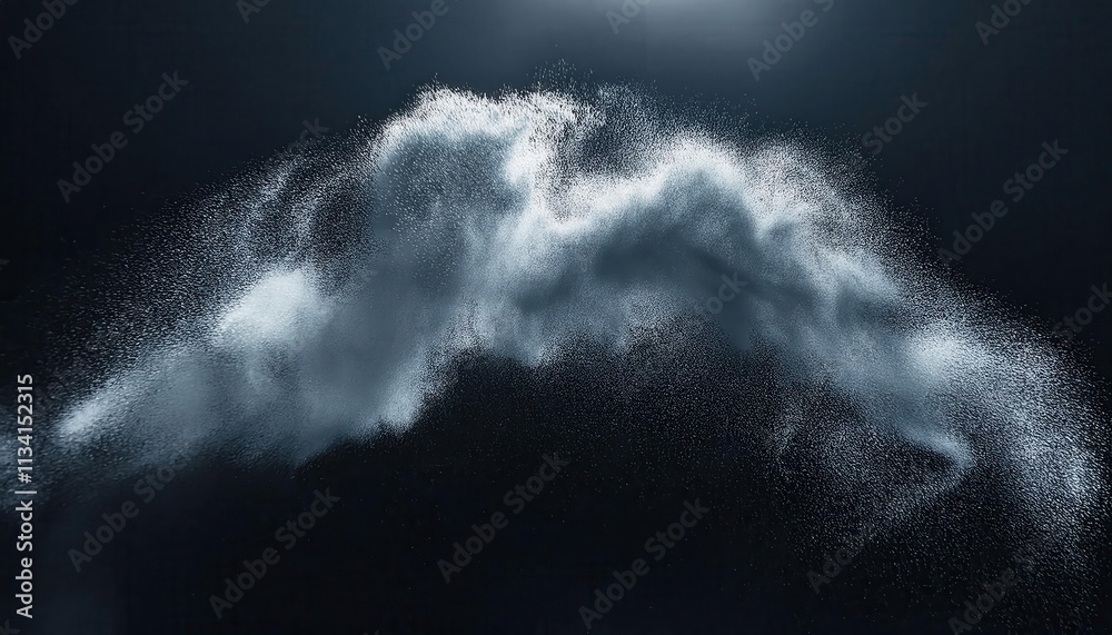 Poster abstract fine snow particles in motion against dark background, dramatic winter blizzard effect for 