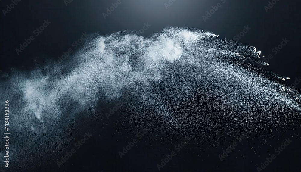 Poster abstract fine snow particles in motion against dark background, dramatic winter blizzard effect for 